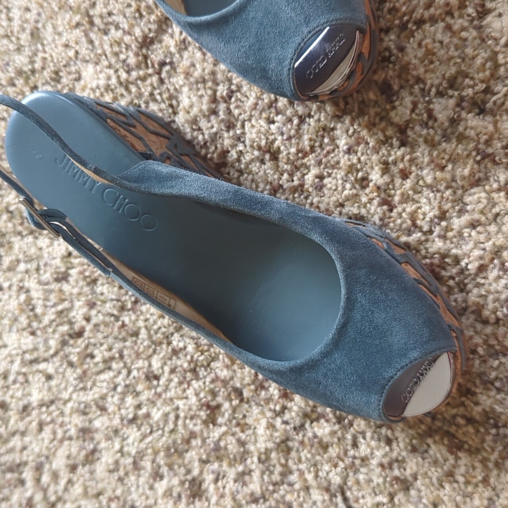 Jimmy Choo Praise Open Toe Slingback Suede Wedge size 37 - Picture 9 of 10